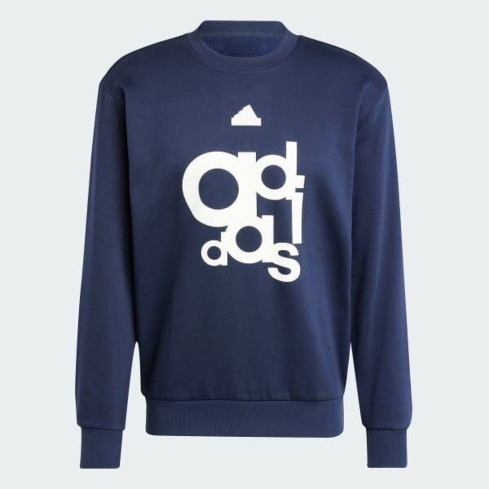 Adidas Mismatch Spell Out Log Fleece Sweatshirt Adult Small S Navy Blue White